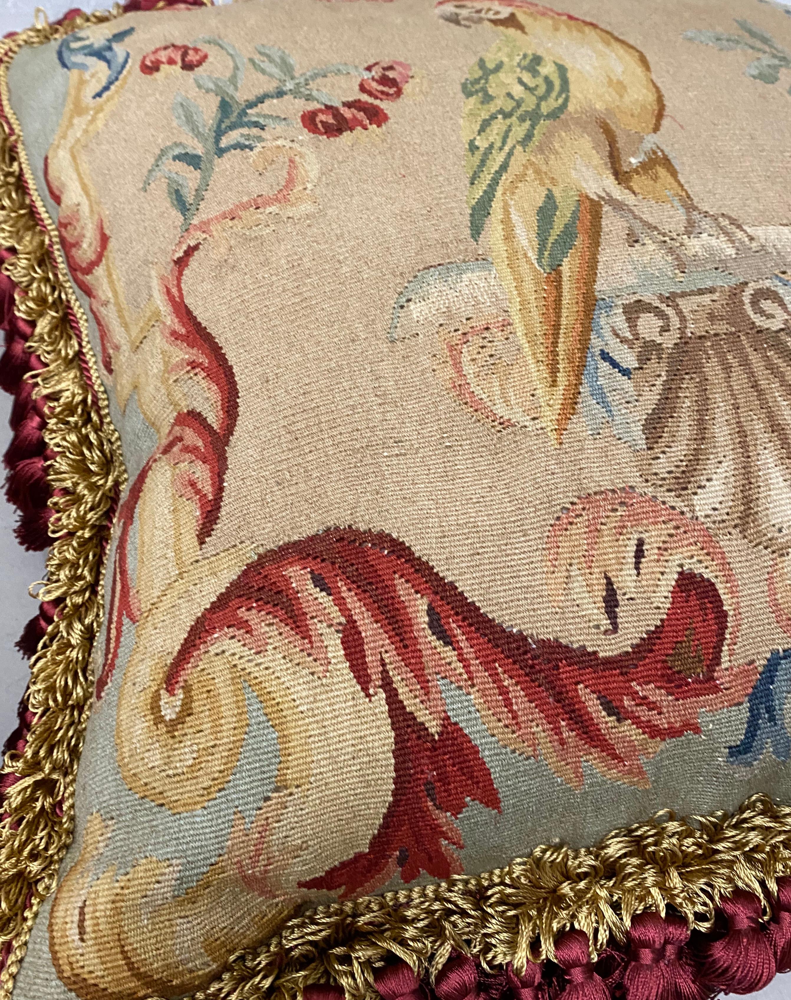 Pair of 19th Century Petit Point Panels over Mid-20th Century Pillows In Good Condition In San Francisco, CA