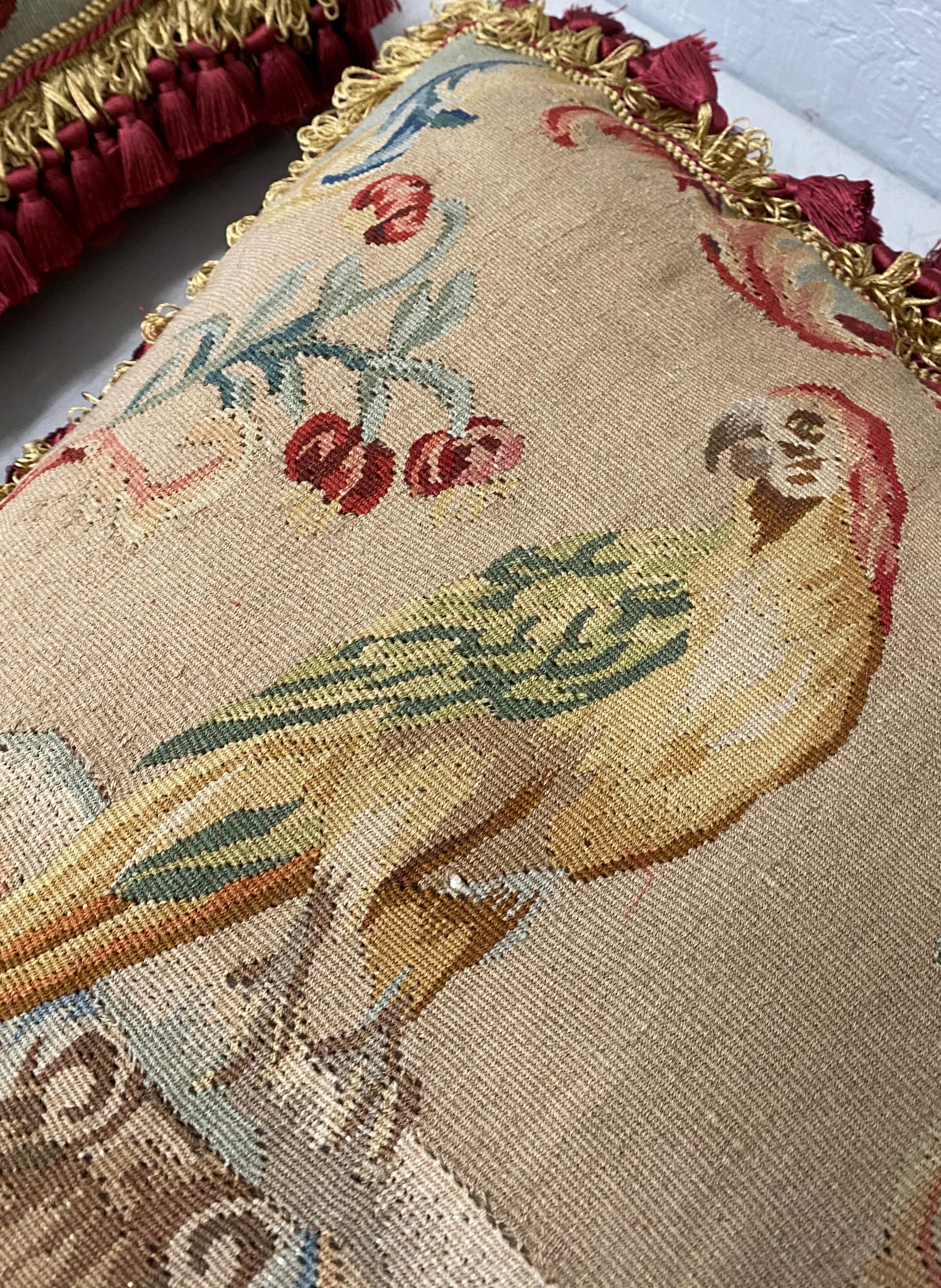 Textile Pair of 19th Century Petit Point Panels over Mid-20th Century Pillows
