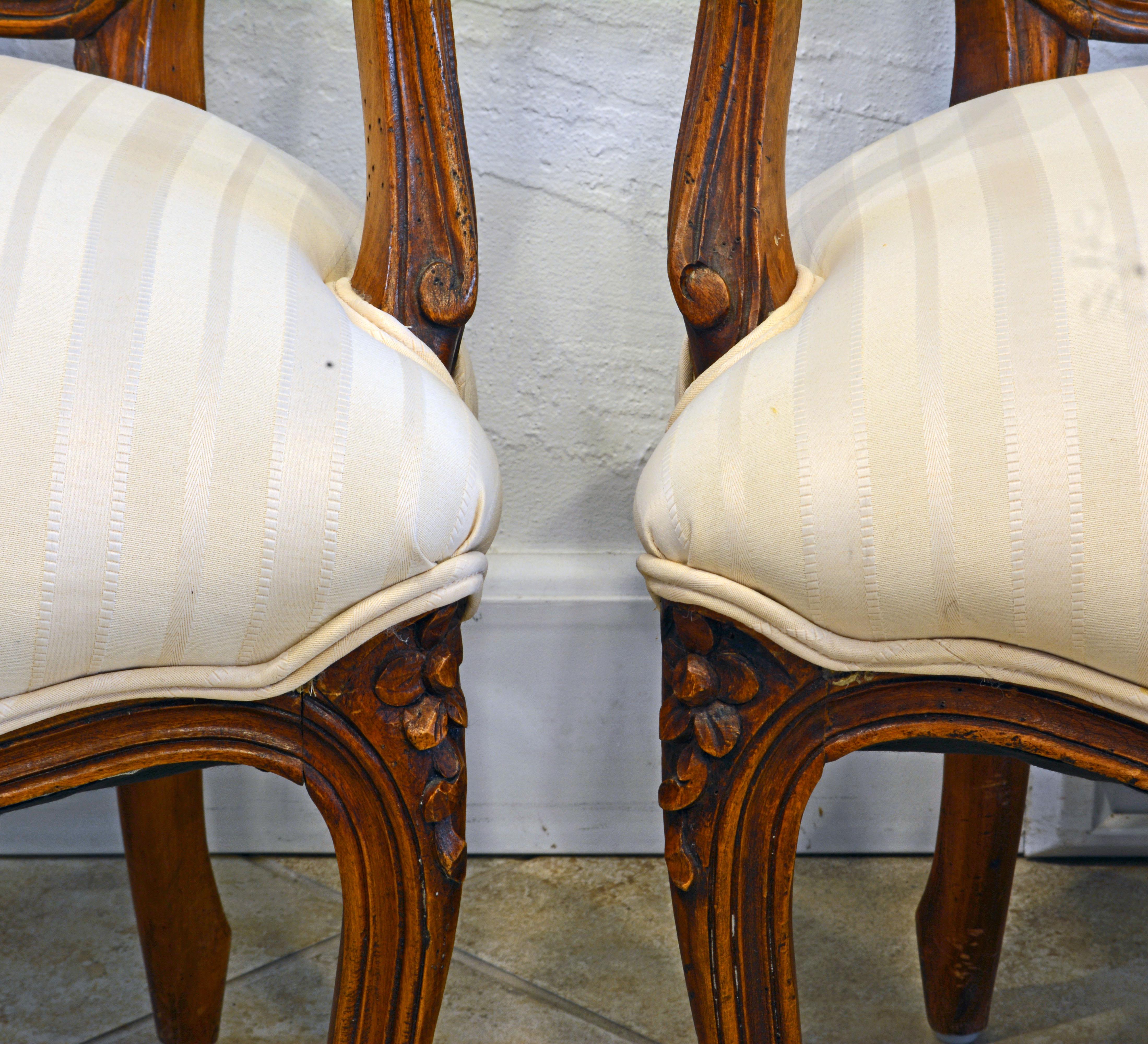 Pair of 19th Century Petite French Louis XV Style Carved Upholstered Armchairs 4