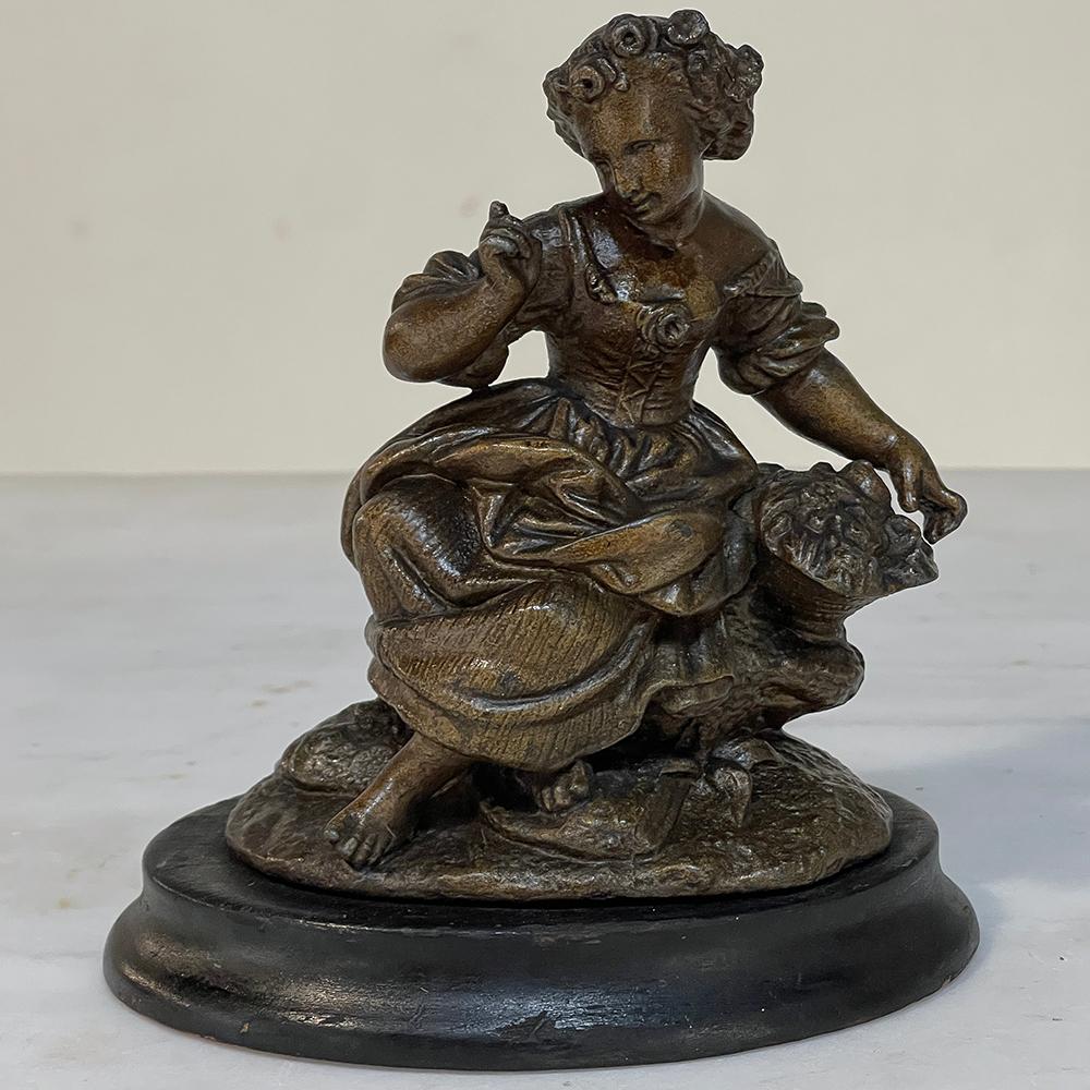 Paire de petites statues en zinc brut du 19ème siècle, serre-livres en vente 7