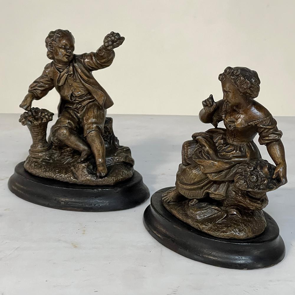 Beaux Arts Pair of 19th Century Petite Spelter Statues, Bookends For Sale