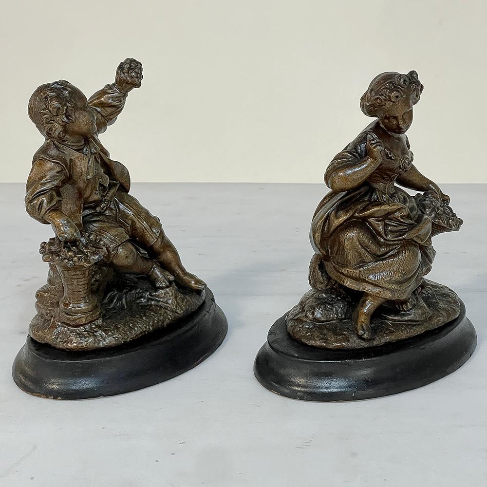 Hand-Crafted Pair of 19th Century Petite Spelter Statues, Bookends For Sale