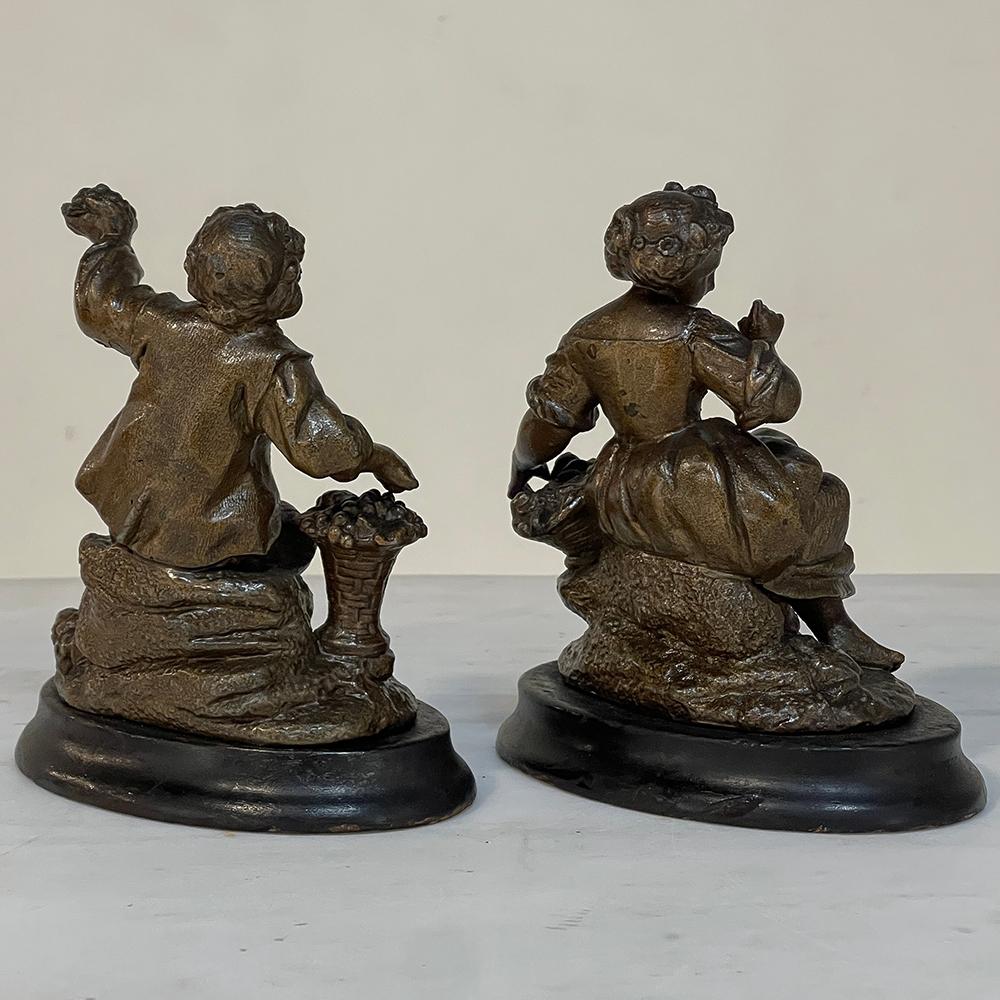 Late 19th Century Pair of 19th Century Petite Spelter Statues, Bookends For Sale