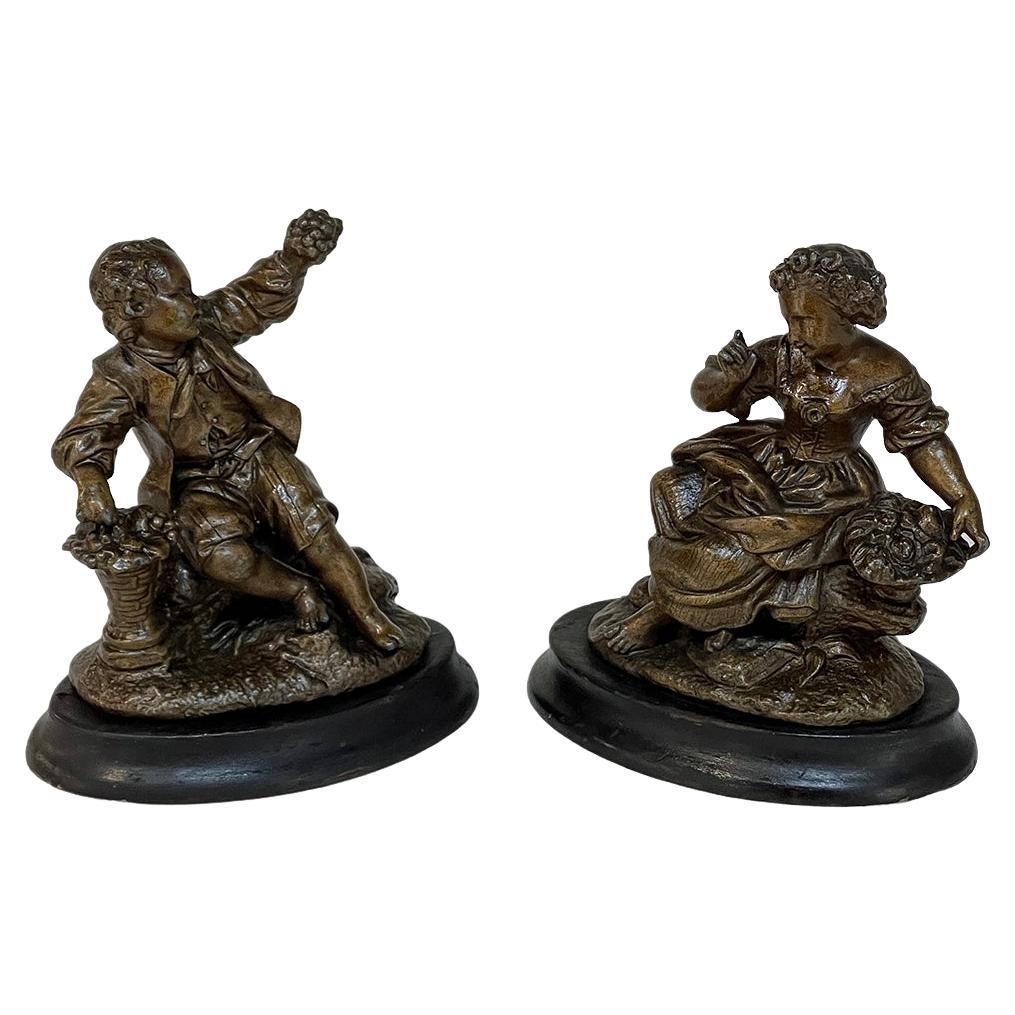 Pair of 19th Century Petite Spelter Statues, Bookends