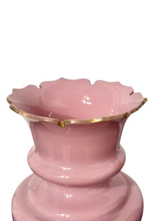 Pair of 19th-Century Pink Opaline Glass Vases with Gilt Décor