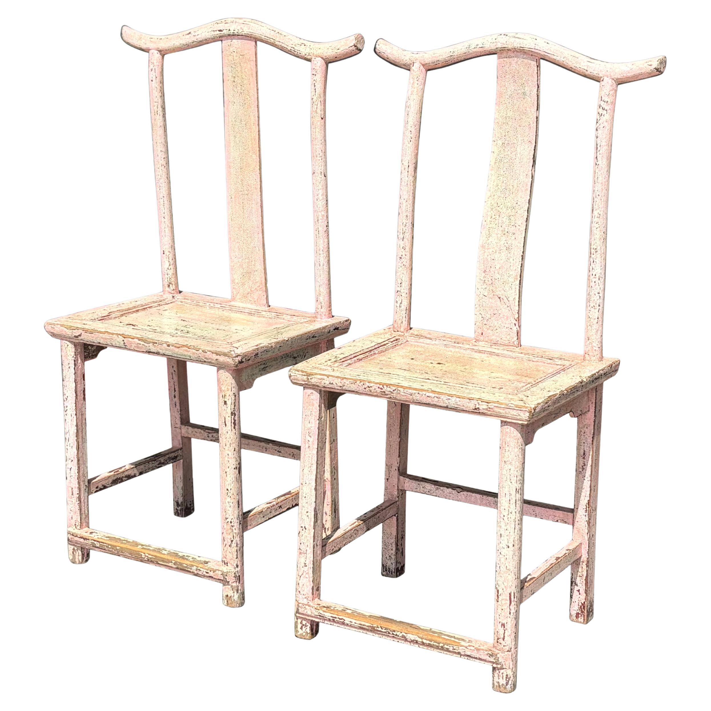 Pair of 19th Century Pink Painted Chinese Yoke-Back Chairs