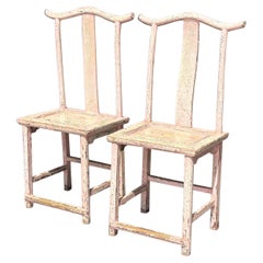 Pair of 19th Century Pink Painted Chinese Yoke-Back Chairs