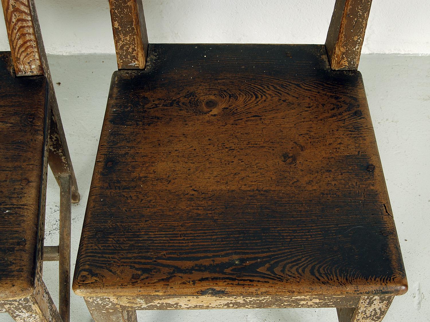 Hand-Painted Pair of 19th Century Pitch Pine Swedish Vernacular Chairs in Original Paint