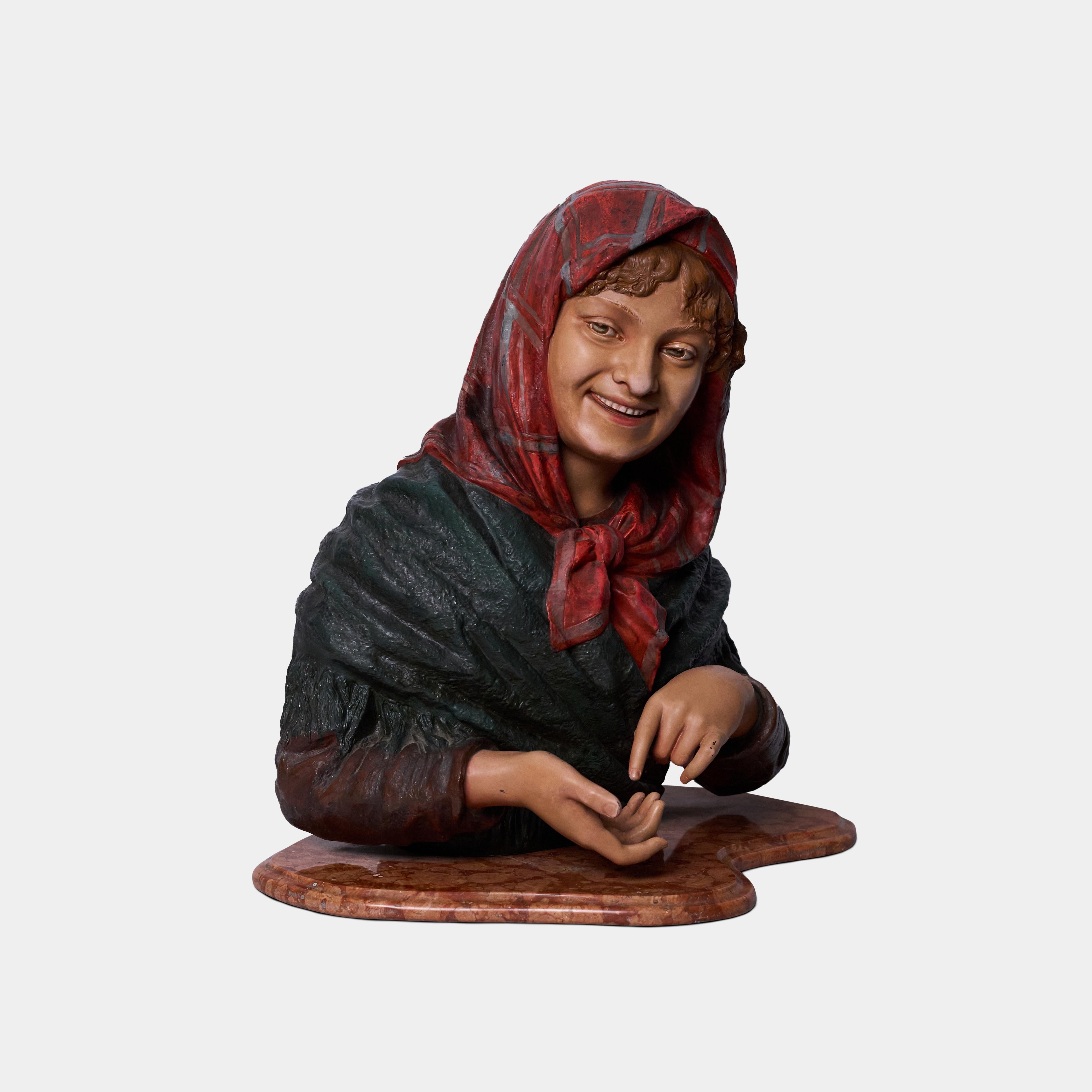 Ein Paar Polizhrome-Büsten aus dem 19. Jahrhundert von Louis Hottot im Angebot 3