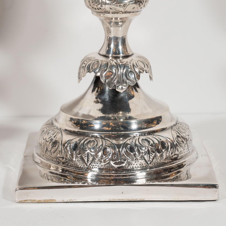 Pair of 19th Century Polish Sterling Silver Repoussé Sabbath