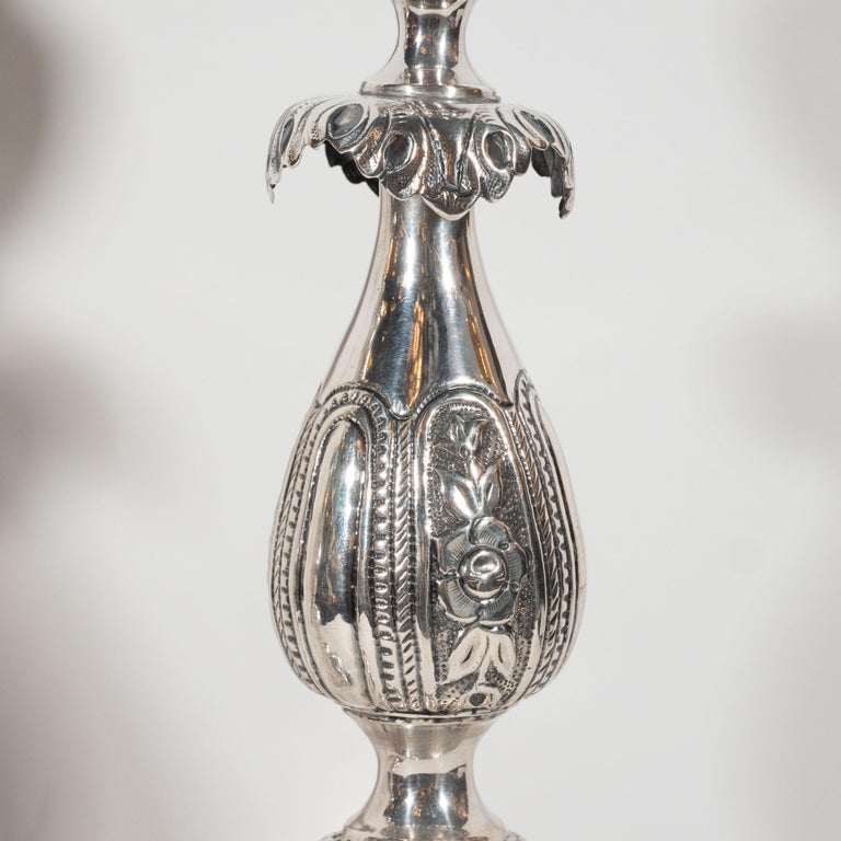 Pair of 19th Century Polish Sterling Silver Repoussé Sabbath