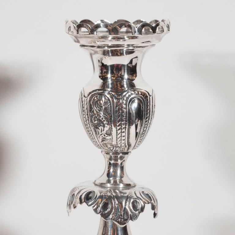 Pair of 19th Century Polish Sterling Silver Repoussé Sabbath