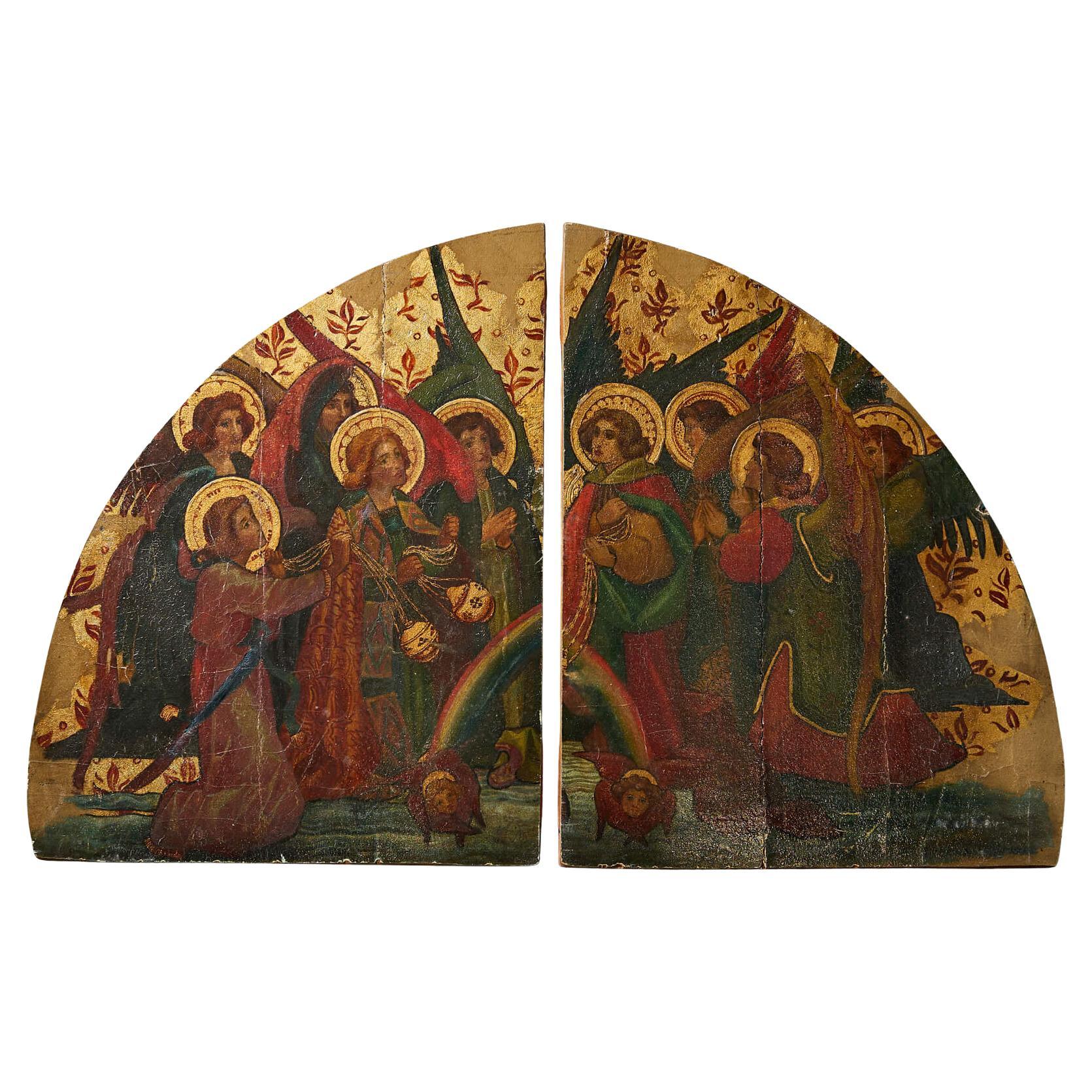 Pair of 19th Century Polychrome Painted Ecclesiastical Decorative Wall Panels