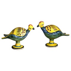 Pair of 19th Century Polychrome Pottery Birds