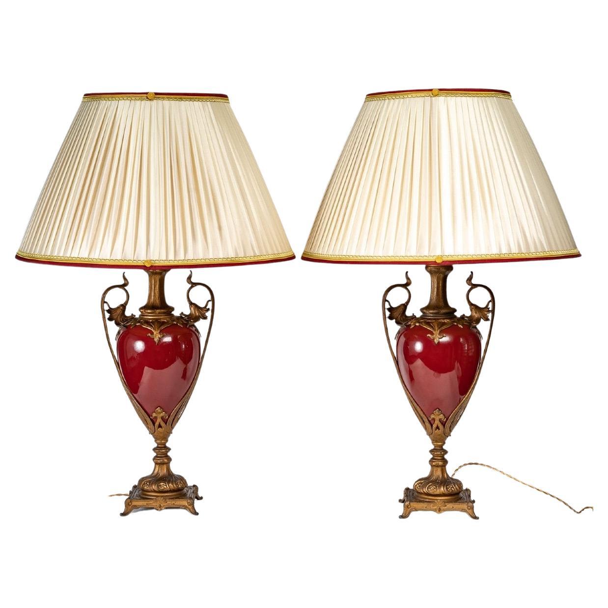 Pair of 19th Century Porcelain and Gilt Bronze Lamps