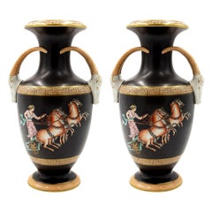 Pair of Grecian Orange and Black Porcelain Vases