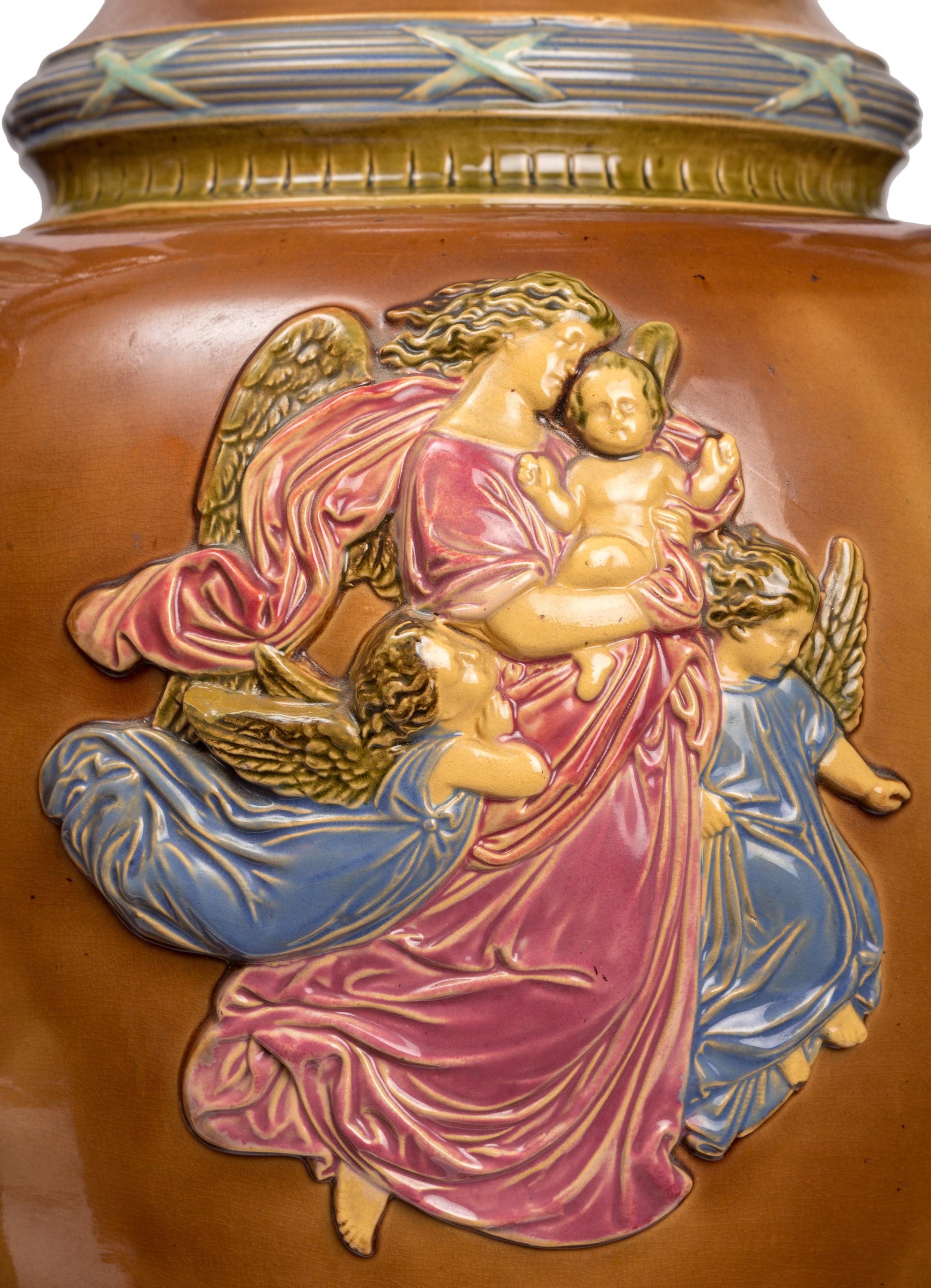 Cast Pair of 19th Century Aesthetic Movement Majolica Urns, German, Attrib. Hanke For Sale