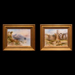 Pair Of 19th Century Porcelain Painted Plaques Of Killarney Lakes & Sligo Abbey