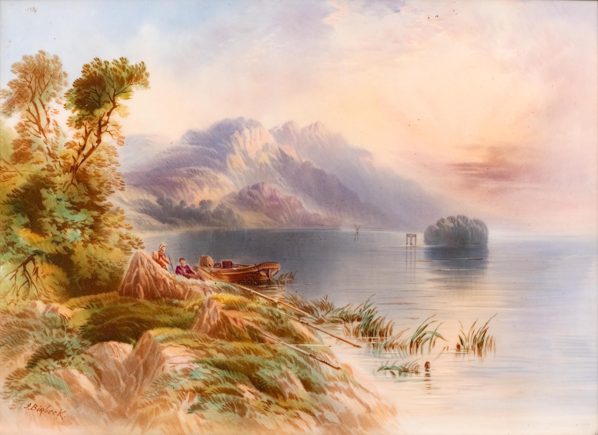 Paar bemalte Porzellanplaketten von Killarney Lakes und Sligo Abbey aus dem 19. Jahrhundert im Angebot 1
