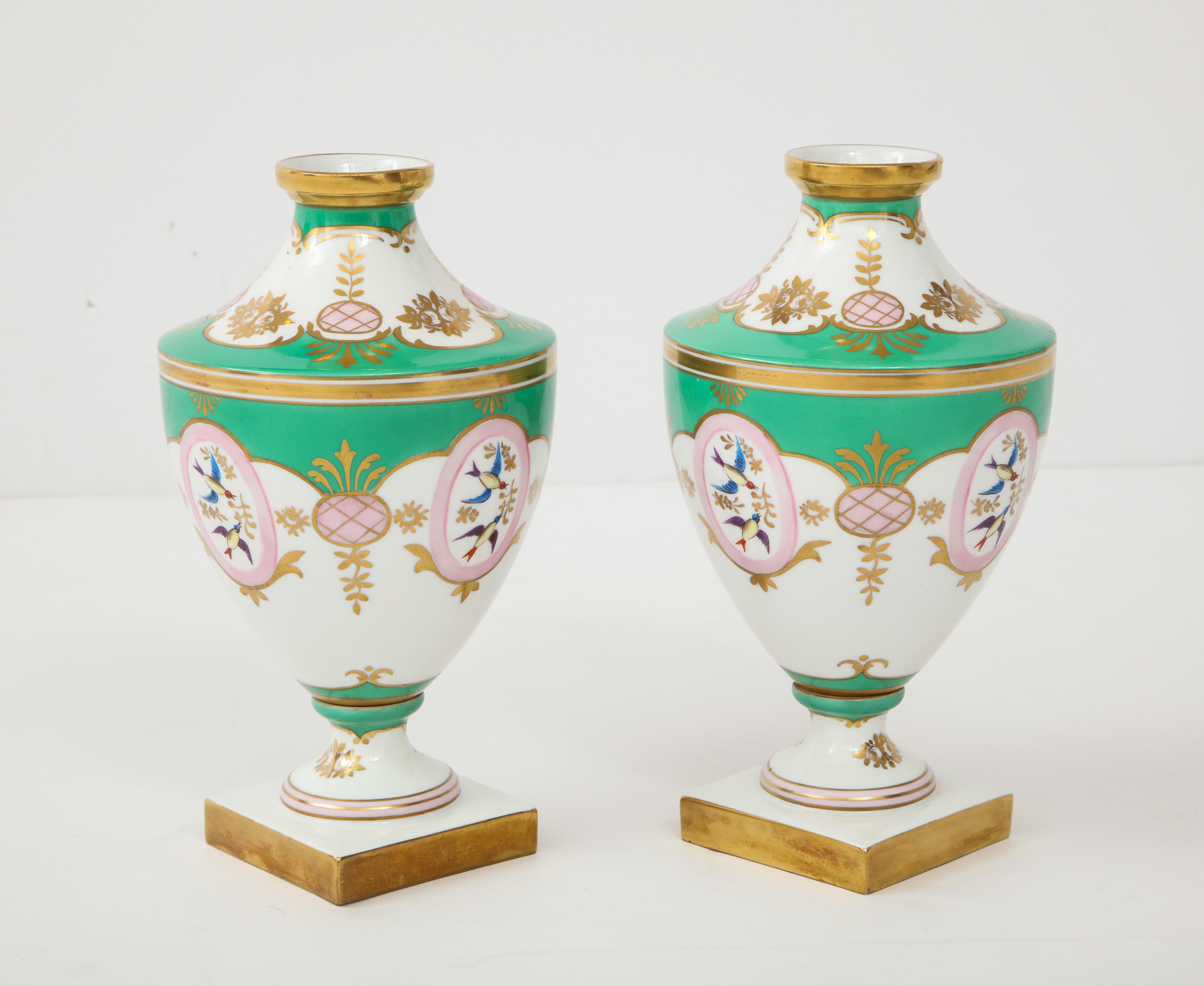 Hand-Painted Pair of 19th Century Porcelain Urn Vases