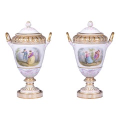 Pair of 19th Century Porcelain Vases & Covers By KPM Berlin