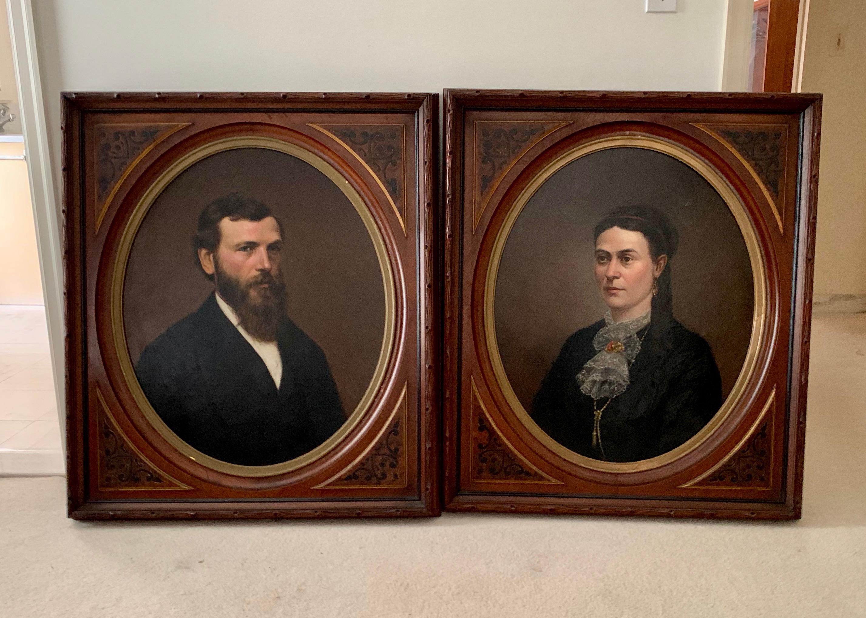 Superb portraiture. Dignified Mid 19th Century male and female subjects by the illustrious artist whose work is present in the Metropolitan Museum.
Exceptional attention to detail - life like, in custom frames of the day.
Ovals are 28