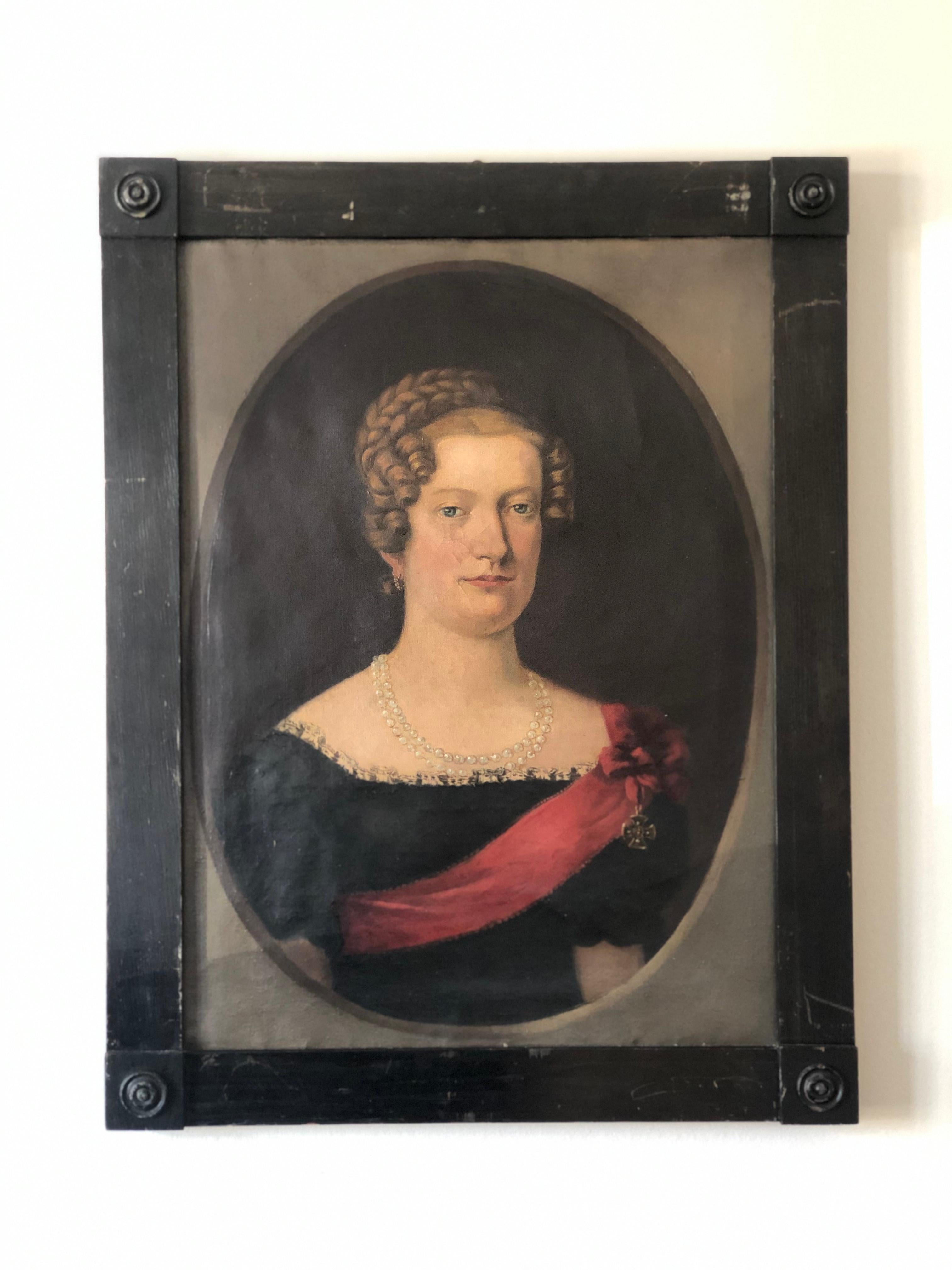 Biedermeier Pair of 19th-Century Portraits of a German Baron and Baroness For Sale