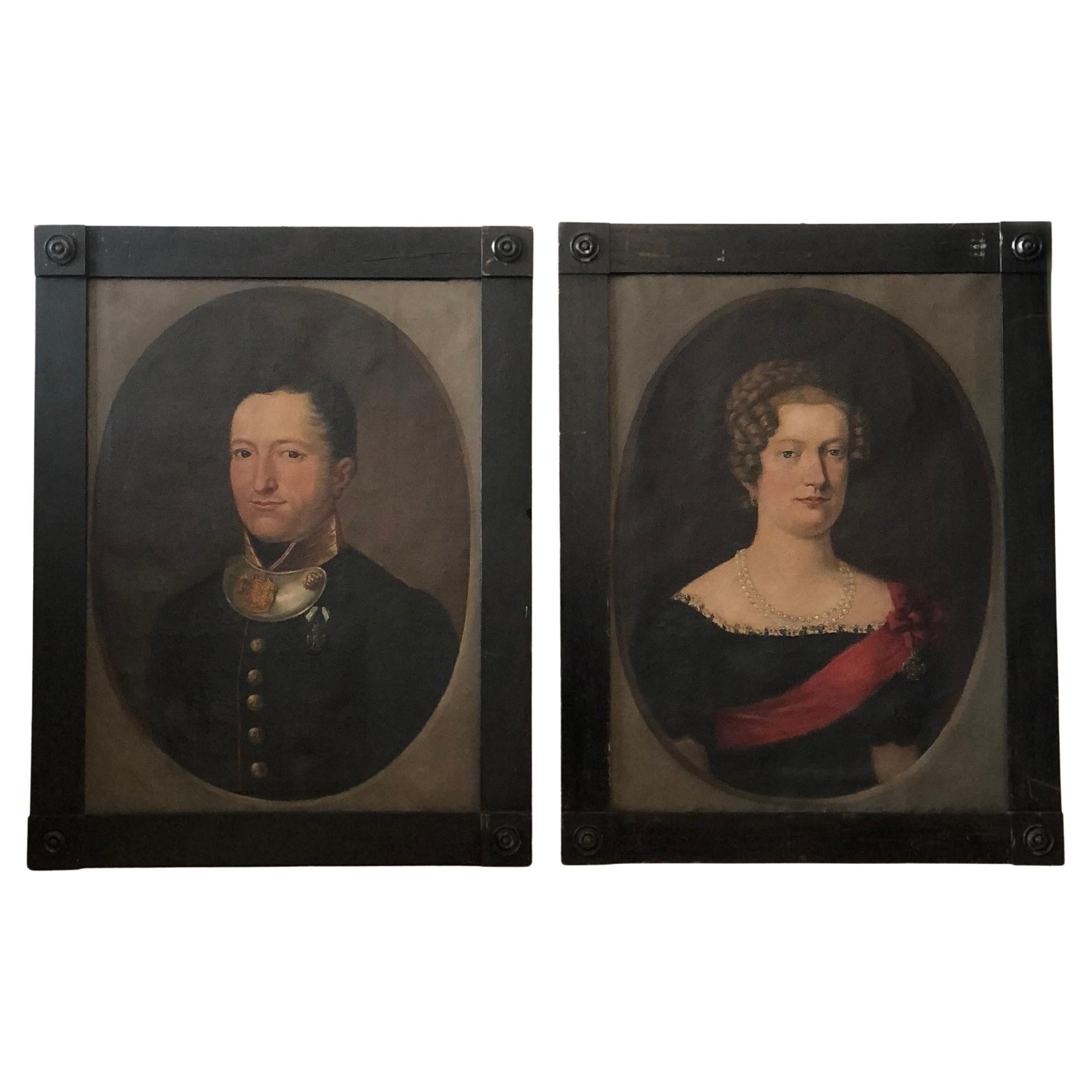 Pair of 19th-Century Portraits of a German Baron and Baroness