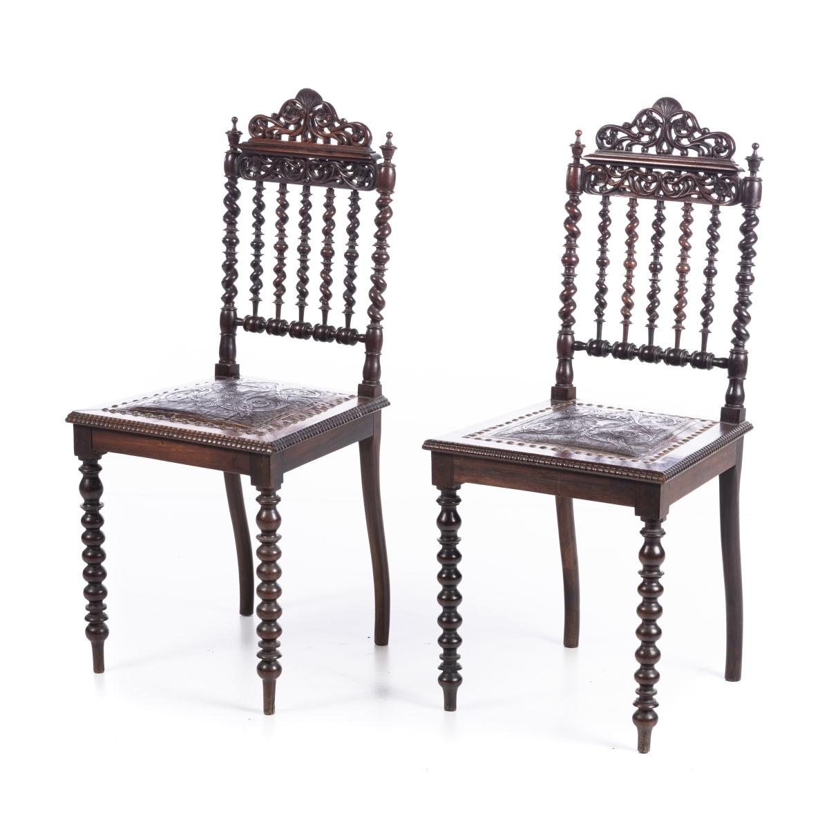 Spanish Pair of 19th Century Portuguese Chairs in Brazilian Rosewood