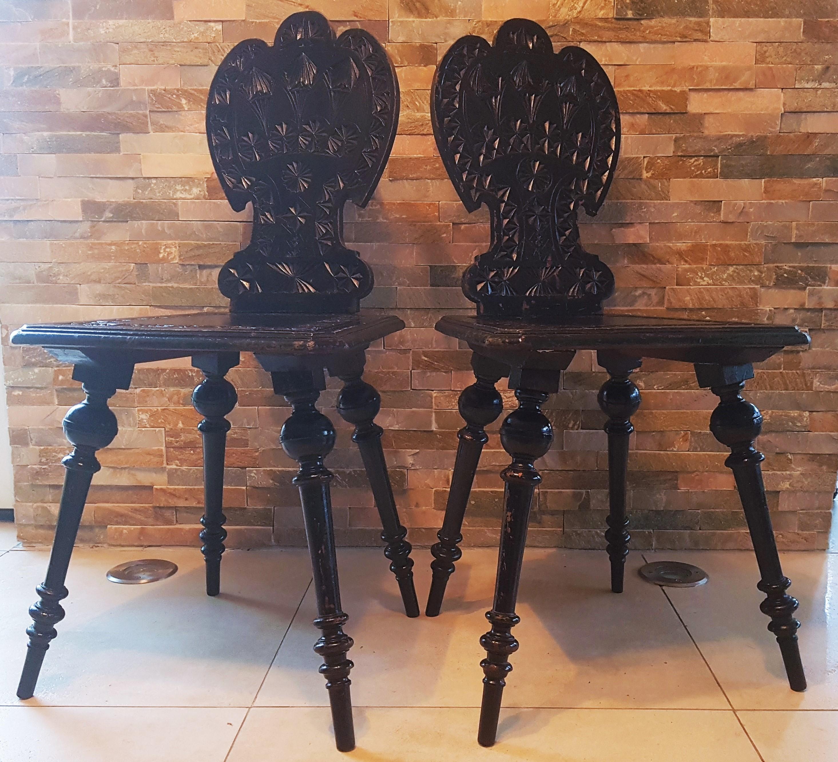 Pair of 19th Century Primitive Rustic Minimal Carved Wood Board Chairs For Sale 8