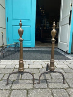 Pair of 19th Century Probably American Brass Urn Andirons