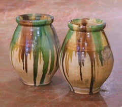 Pair of 19th Century Provençal Terracotta Glazed Olive Oil Jars