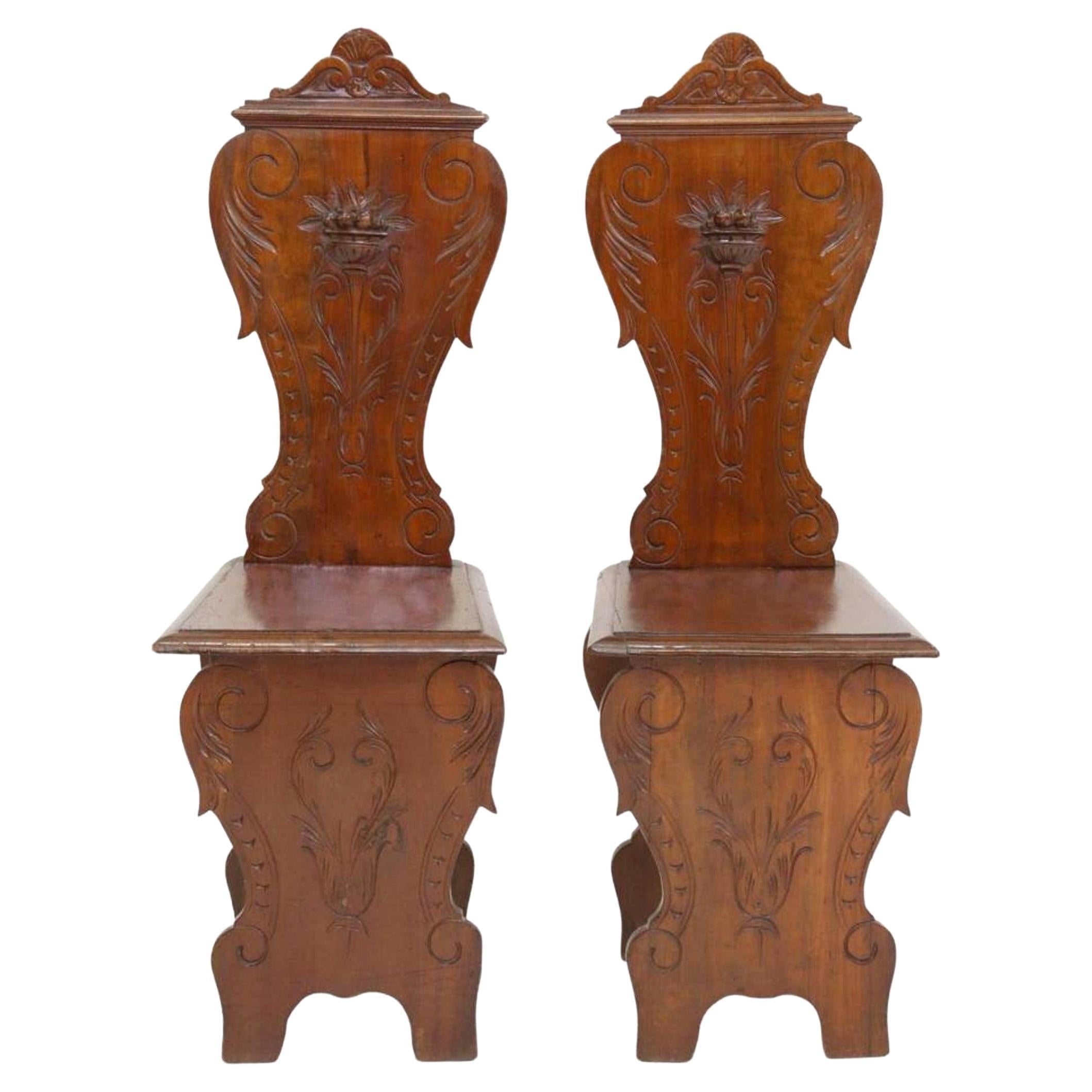 Pair of 19th Century Provincial Italian Renaissance Revival Sgabello Hall Chairs For Sale