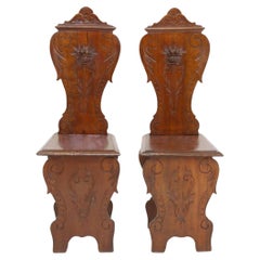 Pair of 19th Century Provincial Italian Renaissance Revival Sgabello Hall Chairs
