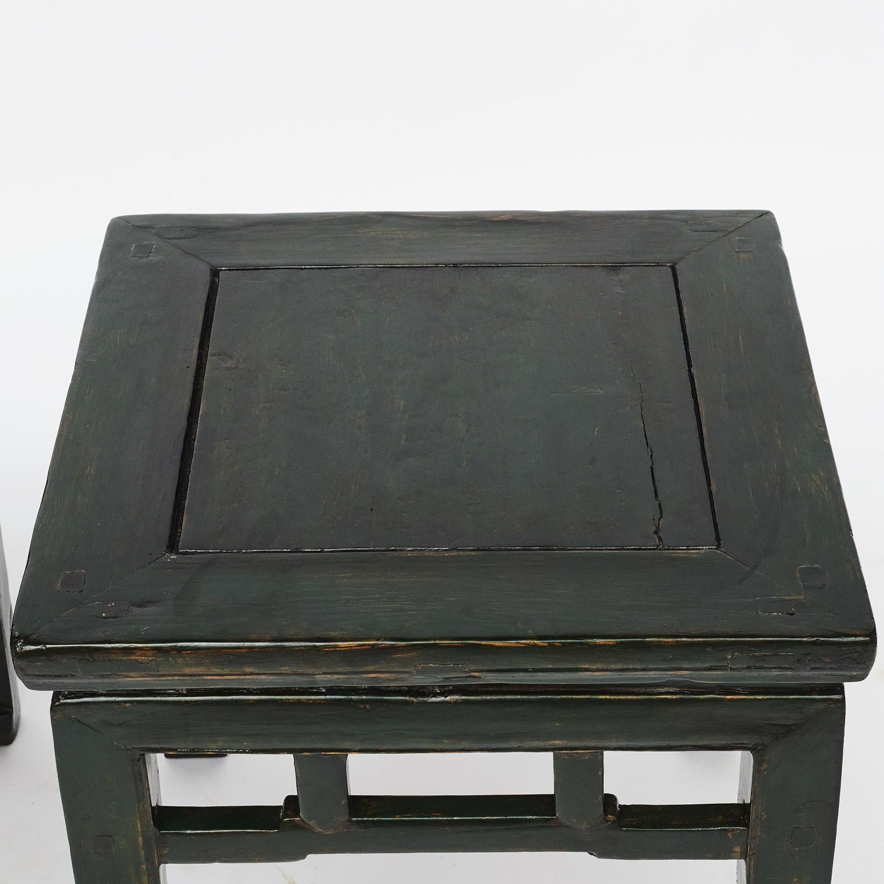 Pair of 19th century Qing Chinese elm wood side tables.
Original green lacquer finish with beautiful patina.
Shanxi Province circa 1880-1900.
Sold as a pair.