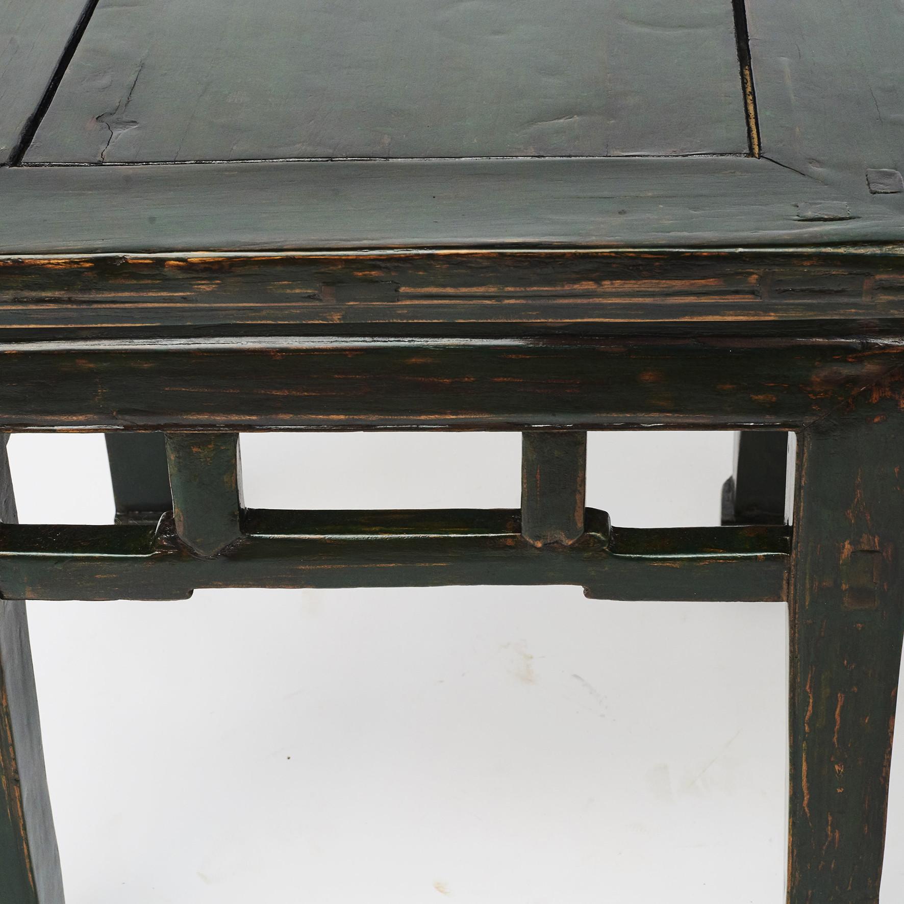 Elm Pair of 19th Century Qing Chinese Green Lacquer Side Tables