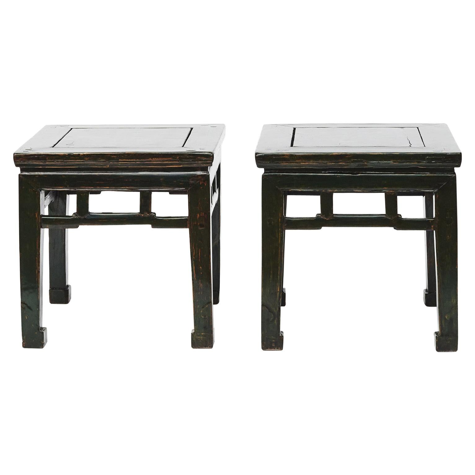 Pair of 19th Century Qing Chinese Green Lacquer Side Tables