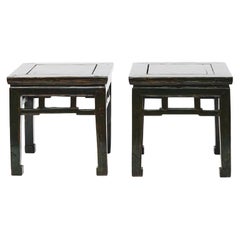 Antique Pair of 19th Century Qing Chinese Green Lacquer Side Tables