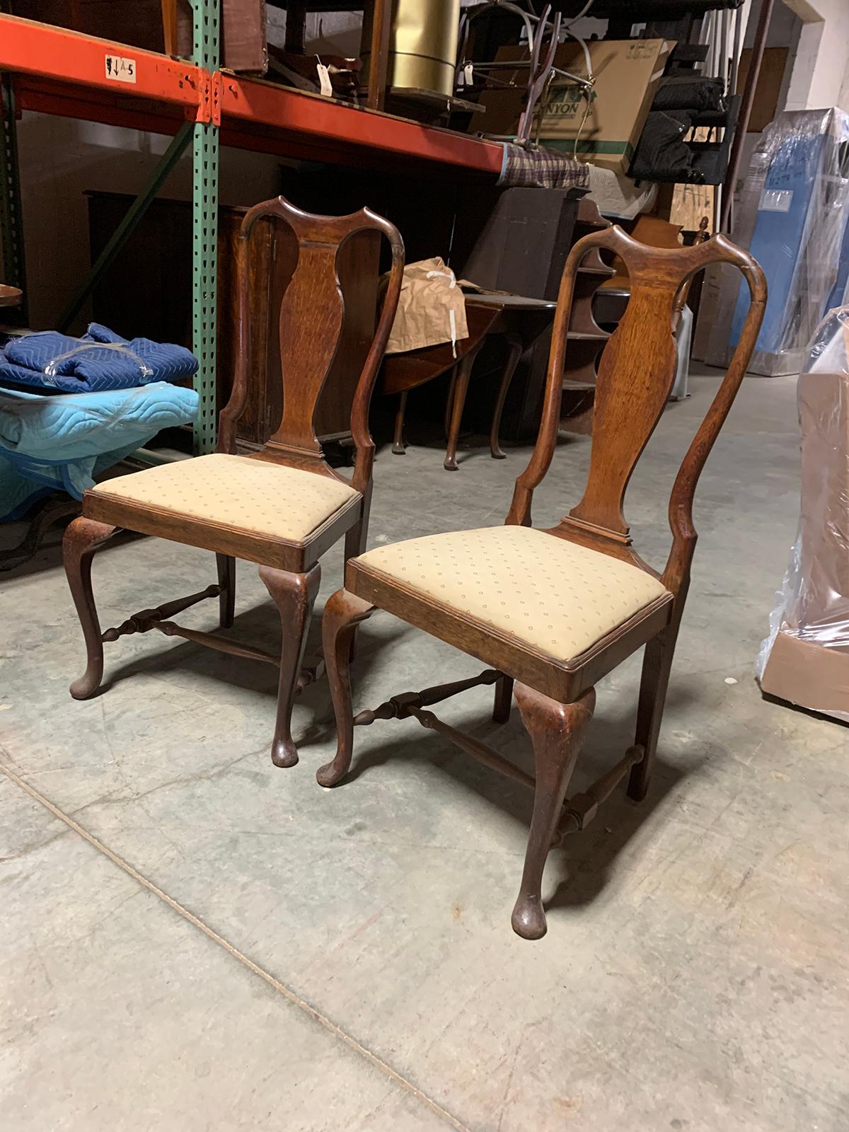 Pair of 19th Century Queen Anne Style Side Chairs For Sale 1