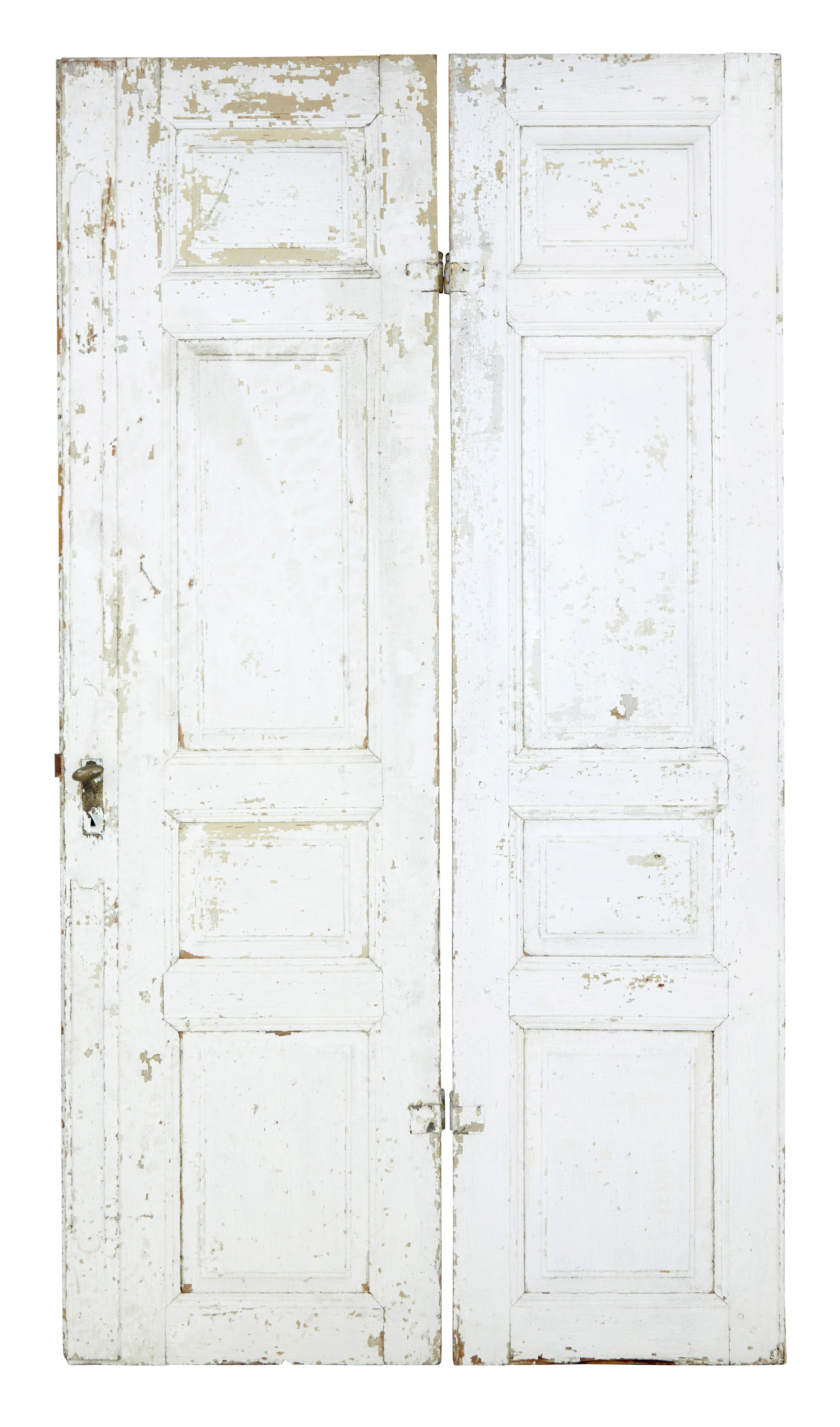Good quality pair of Swedish painted doors, circa 1880.

Presented in original paint, vivid green on the outside and white on the inside. Still fitted with original hardware but no key present.

Ideal as a wall decoration or for installation as