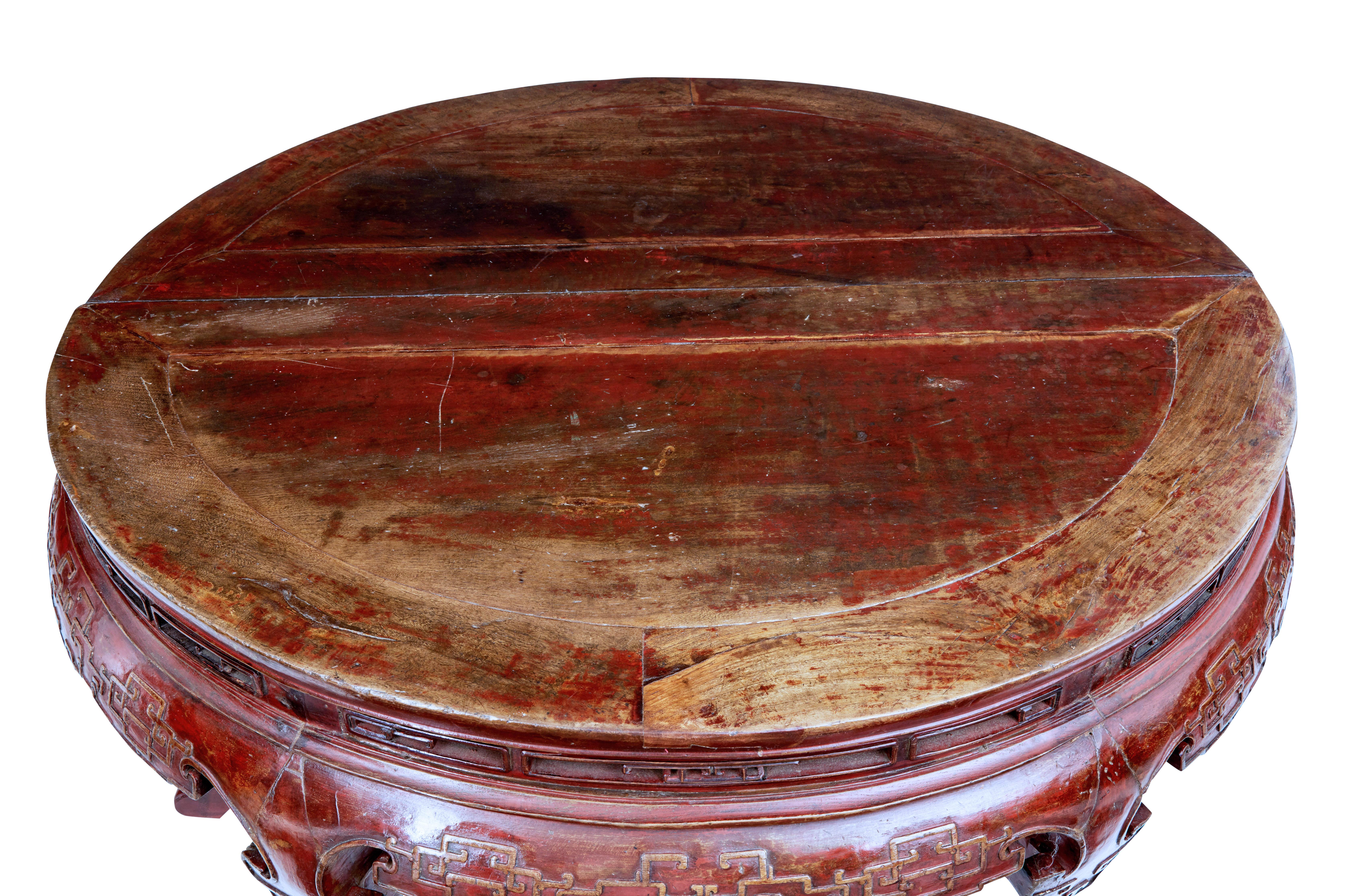 Pair of 19th Century Red Lacquer Chinese Demilune Tables In Good Condition In Debenham, Suffolk