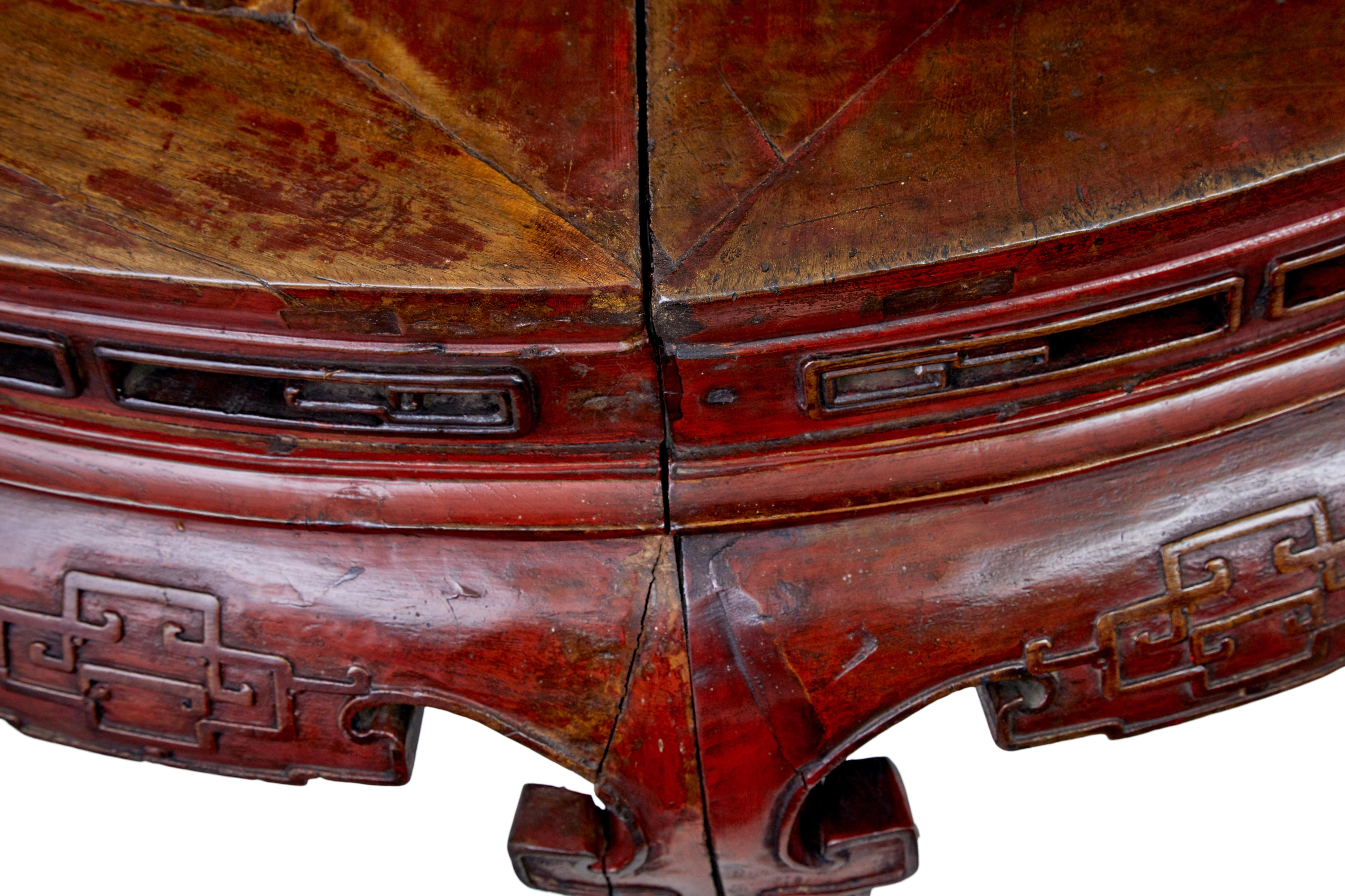 19th Century Pair of 19th century red lacquer Chinese demi lune tables For Sale