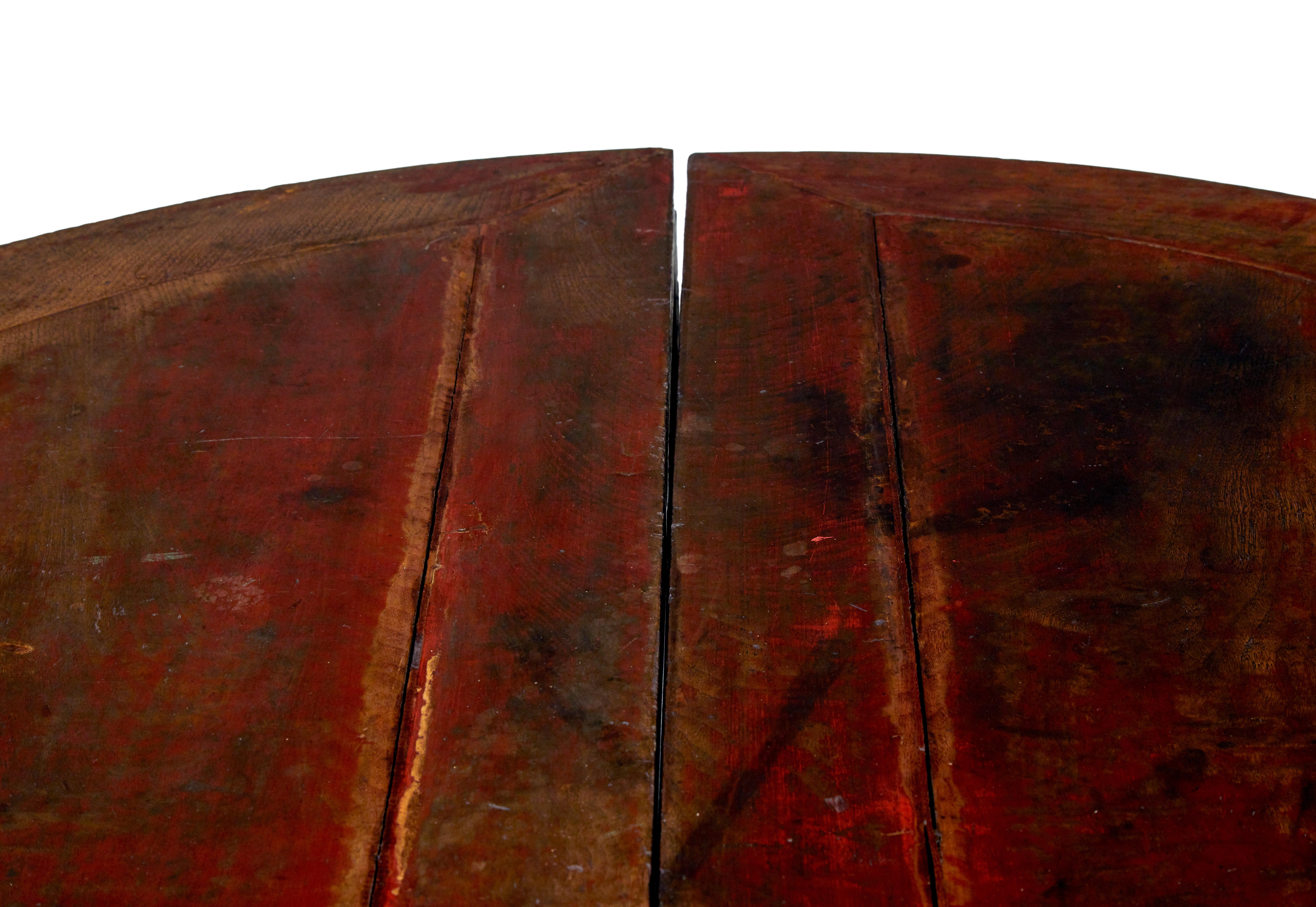 Hardwood Pair of 19th century red lacquer Chinese demi lune tables