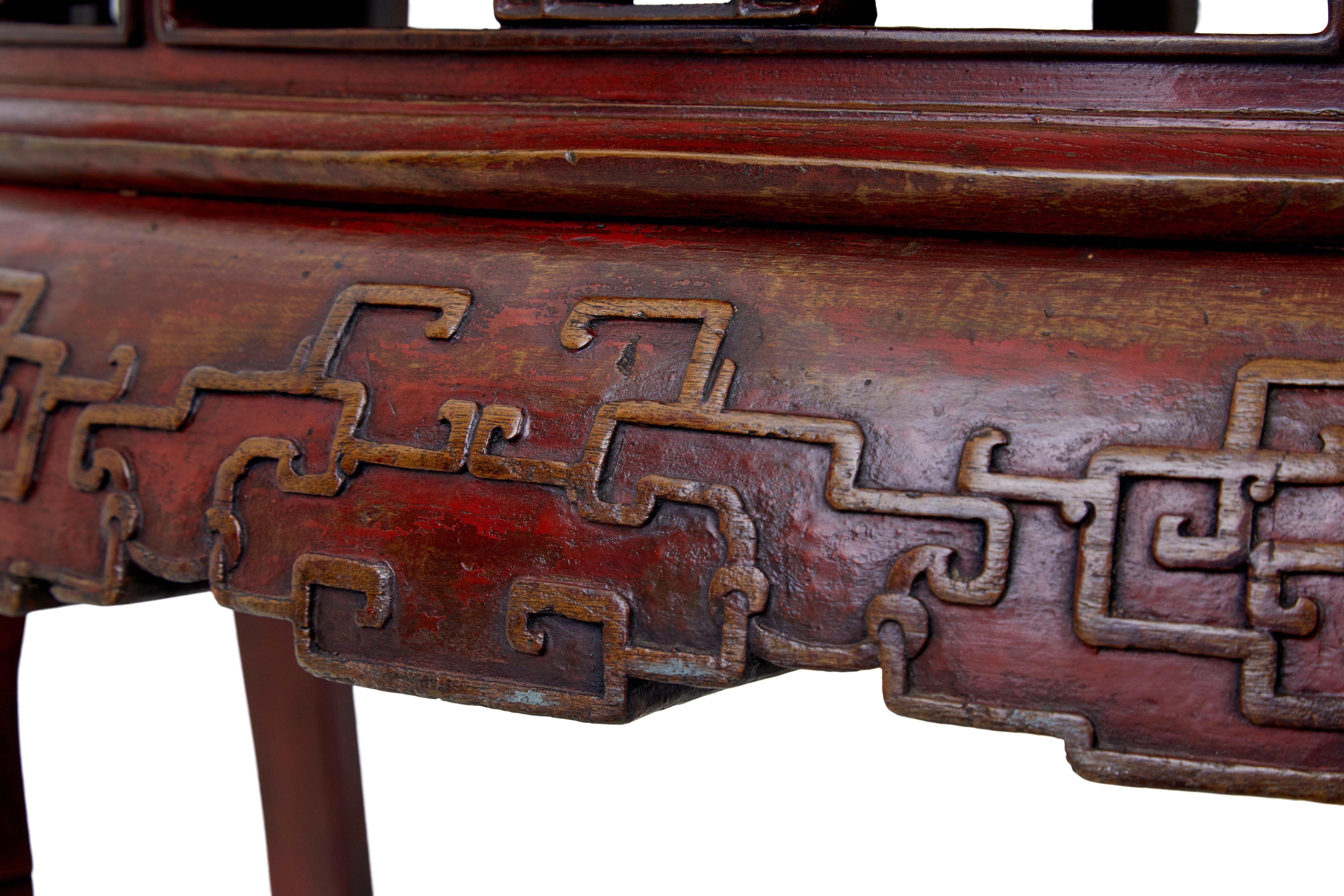 Pair of 19th century red lacquer Chinese demi lune tables For Sale 2