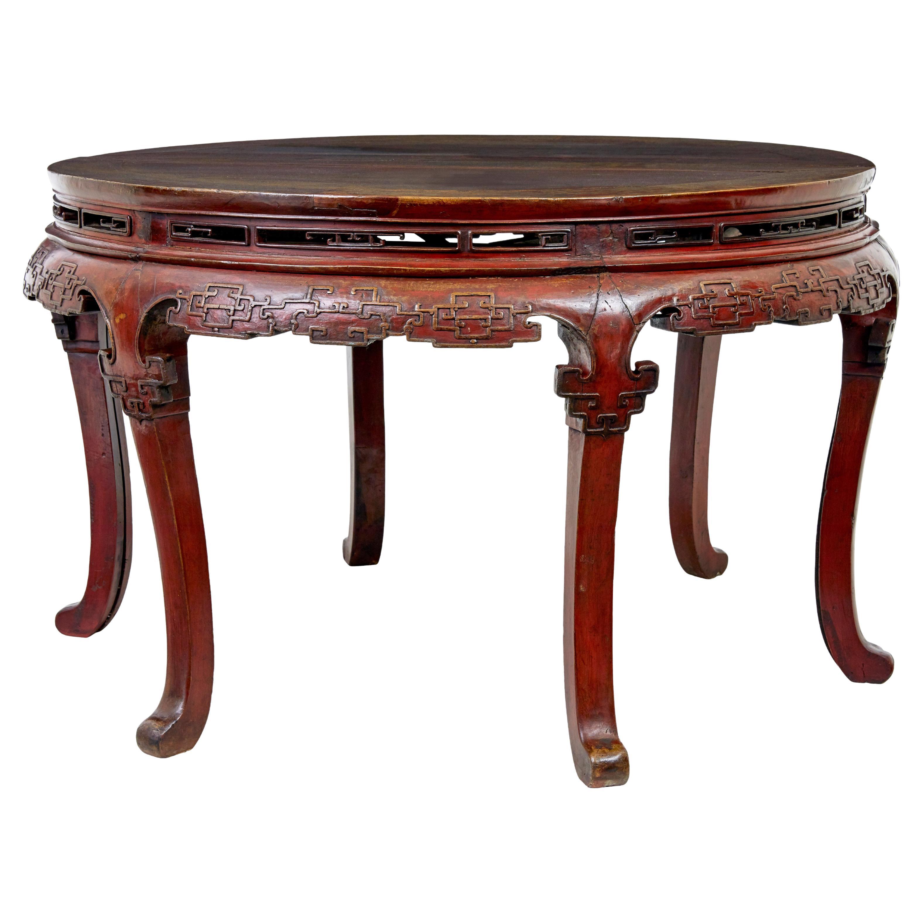 Pair of 19th century red lacquer Chinese demi lune tables