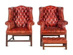 Pair of 19th Century Red Leather Covered Wingback Chairs
