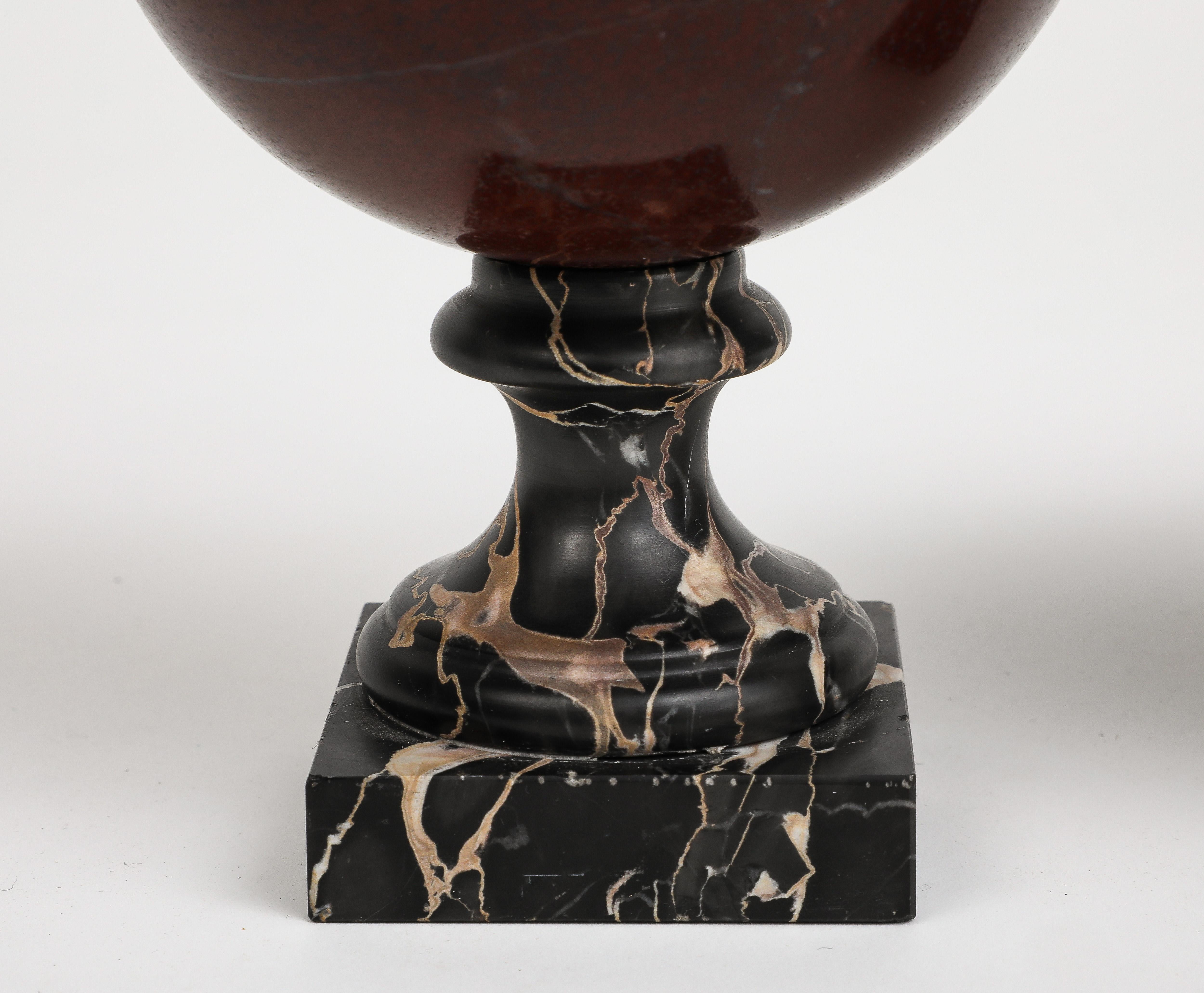 Pair of 19th Century Red Marble Spheres on Black Marble Stands For Sale 9