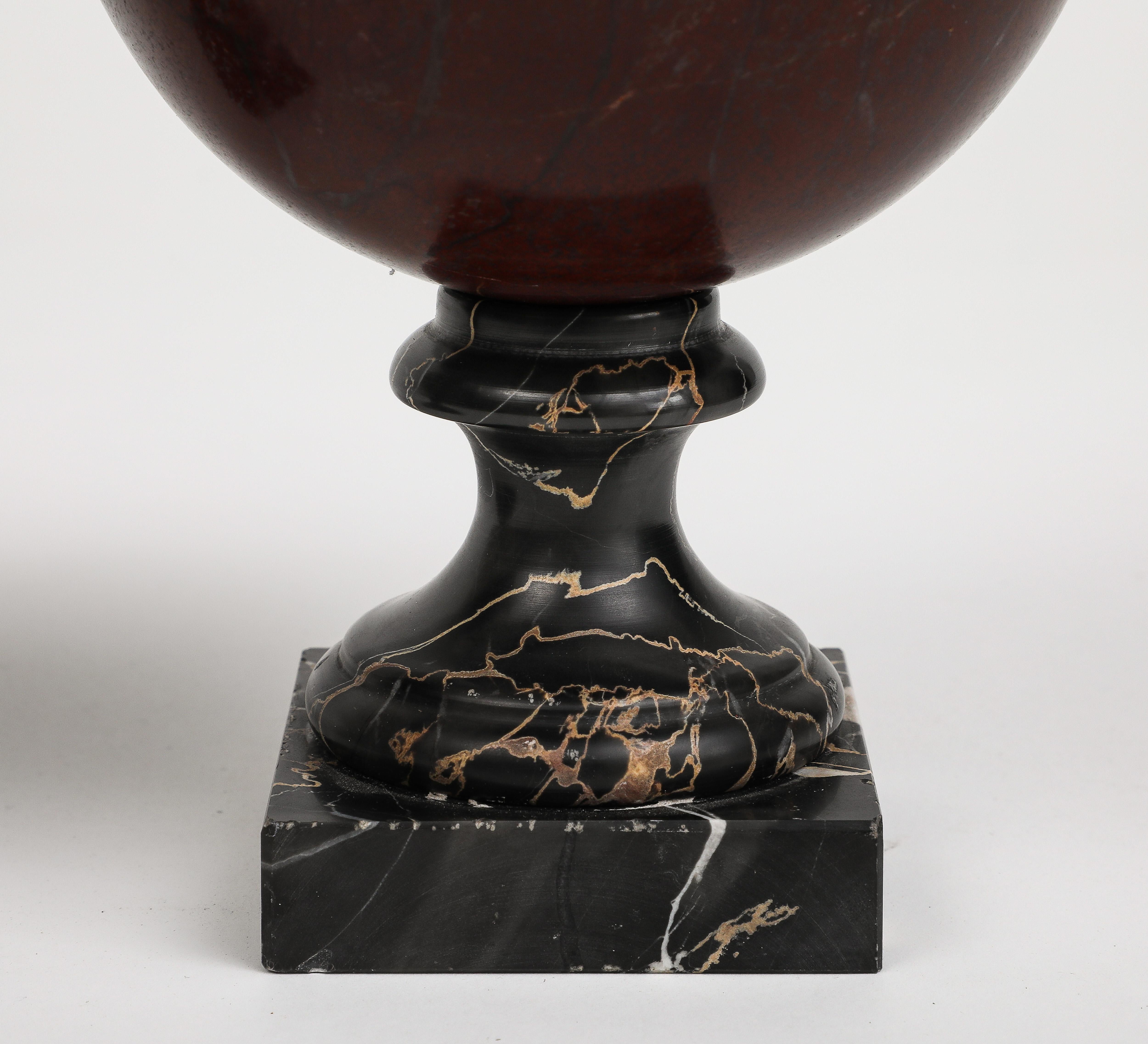 Pair of 19th Century Red Marble Spheres on Black Marble Stands For Sale 10