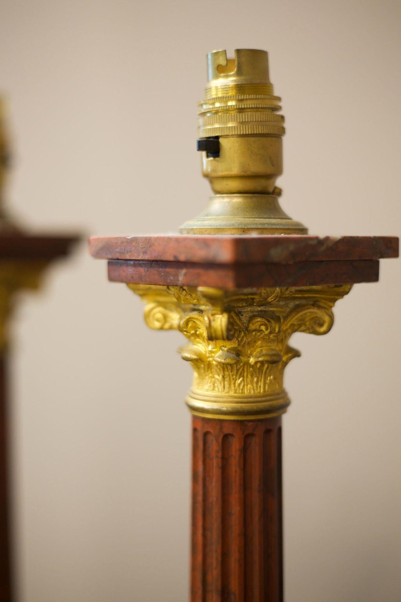 Pair of 19th Century Red Marble Table Lamps 4