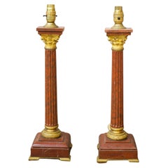 Pair of 19th Century Red Marble Table Lamps